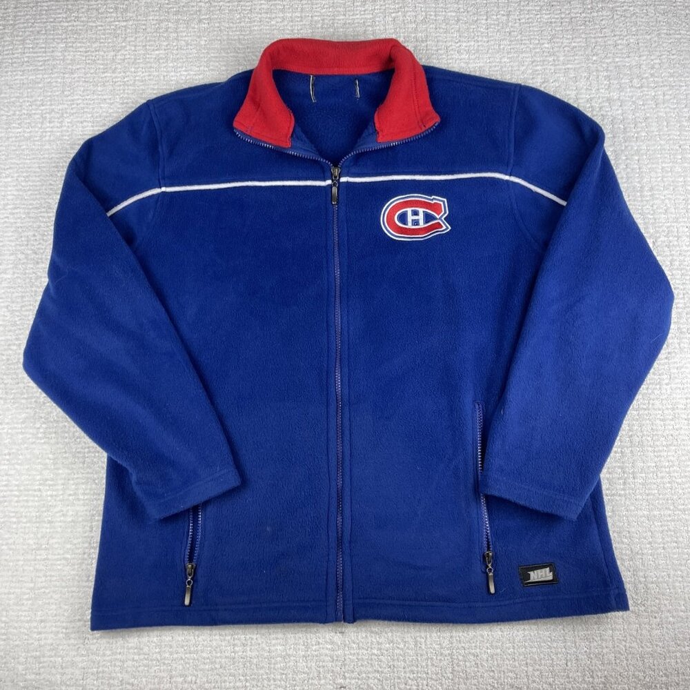Vintage 90s NHL Montreal Canadiens Fleece Jacket Size L Blue Hockey Y2K Full Zip